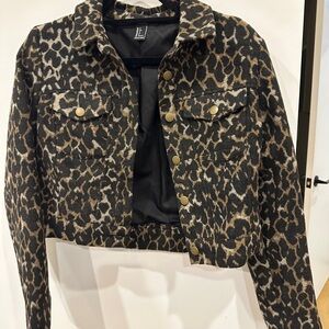 Forever 21 Leopard Print Cropped Jacket - Brown/Black